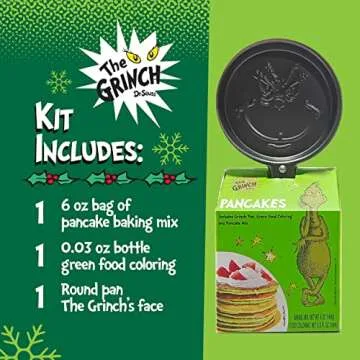 Ten Acre Gifts Dr Seuss The Grinch Pancake Mix and Pan Gift Set, Easy Instant Baking Mix with Round Frying Pan and Green Food Coloring, 6 oz