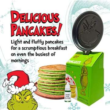 Ten Acre Gifts Dr Seuss The Grinch Pancake Mix and Pan Gift Set, Easy Instant Baking Mix with Round Frying Pan and Green Food Coloring, 6 oz