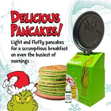 Ten Acre Gifts Dr Seuss The Grinch Pancake Mix and Pan Gift Set, Easy Instant Baking Mix with Round Frying Pan and Green Food Coloring, 6 oz