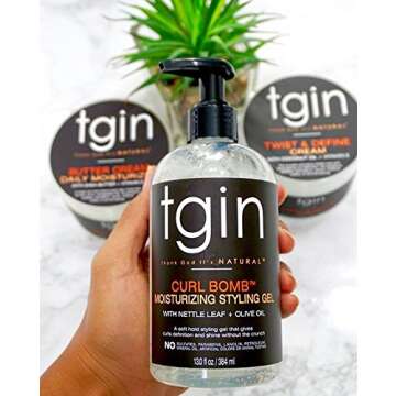 tgin Curl Bomb Moisturizing Styling Gel for Curly, Coily and Wavy Hair, Reduce Frizz, Light Hold, Moisturizes and Defines Curls, 13 oz