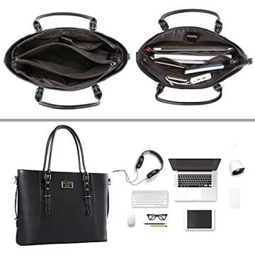 Stylish MOSISO PU Leather Laptop Tote Bag for Women, Large Capacity Business Work Briefcase