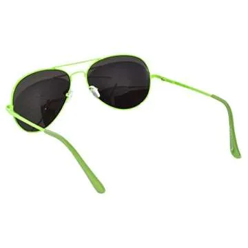 Classic Aviator Sunglasses Neon Green Metale Frame with Spring Hinge Blue Mirror Lens