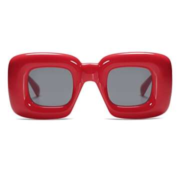 VANLINKER Cute Square Inflated Sunglasses for Women Men Trendy Chunky Glasses Retro Thick Frame Funny Mask Shades VL9733 Red