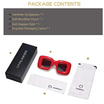 VANLINKER Cute Square Inflated Sunglasses for Women Men Trendy Chunky Glasses Retro Thick Frame Funny Mask Shades VL9733 Red