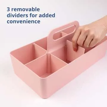 BLUE GINKGO Stackable Organizer Caddy – Korean-Made Portable Tote for Bathroom, Office, Crafts, or School Supplies (Long Rectangle, Pink)