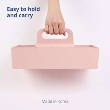 BLUE GINKGO Stackable Organizer Caddy – Korean-Made Portable Tote for Bathroom, Office, Crafts, or School Supplies (Long Rectangle, Pink)