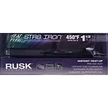RUSK Engineering Heat Freak Professional Ceramic and Tourmaline Str8 Iron, 1-1/2 Inches, Instant and Precise Heat up to 450 Degrees, Eliminates Static and Frizz, Plates Infused with Ceramic and Tourmaline