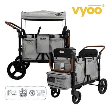 Keenz VYOO Stroller Wagon with Canopy - Foldable Design for Easy Storage, 5 Seating Positions for Ki...
