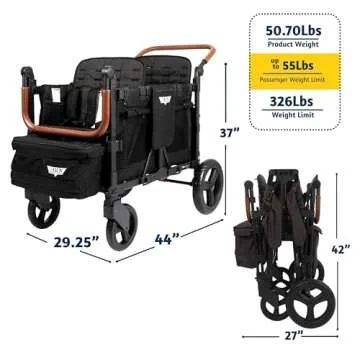 Keenz VYOO Stroller Wagon with Canopy - Foldable Design for Easy Storage, 5 Seating Positions for Kids, Enhanced Child Safety, All-Terrain Mobility, 4-Passangers, Grey