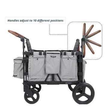 Keenz VYOO Stroller Wagon with Canopy - Foldable Design for Easy Storage, 5 Seating Positions for Kids, Enhanced Child Safety, All-Terrain Mobility, 4-Passangers, Grey