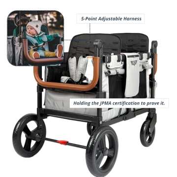 Keenz VYOO Stroller Wagon with Canopy - Foldable Design for Easy Storage, 5 Seating Positions for Kids, Enhanced Child Safety, All-Terrain Mobility, 4-Passangers, Grey