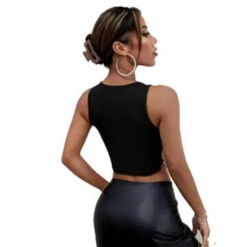 Floerns Women's Casual Solid Sleeveless Heart Ring Detail Crop Tank Top