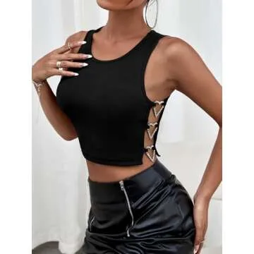 Floerns Women's Crop Tank Top with Heart Ring Detail