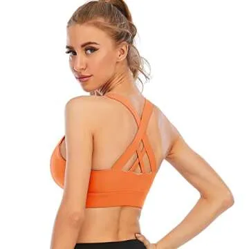 Cordaw Zipper in Front Sports Bra High Impact Strappy Back Support Workout Top-Vermillion Orange M