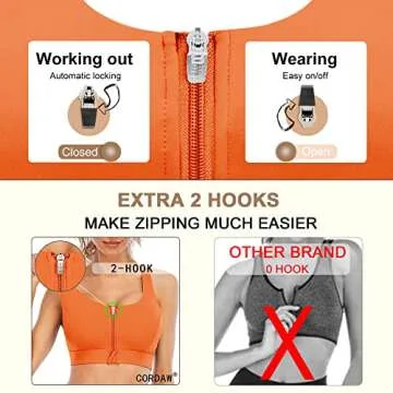 Cordaw Zipper in Front Sports Bra High Impact Strappy Back Support Workout Top-Vermillion Orange M