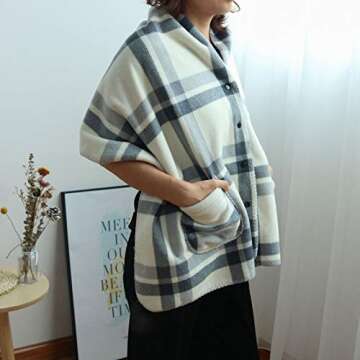 forestfish Wearable Flannel Blanket with Pockets, Cozy Soft Plaid Throws Blanket for Lap Bed Sofa Office Airplane Travel