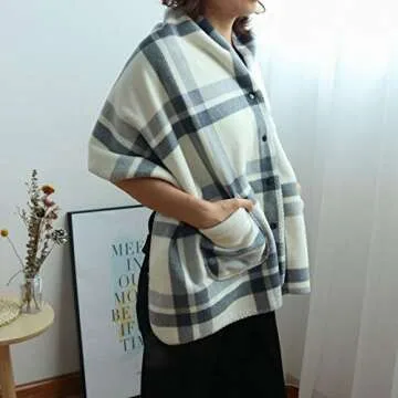 forestfish Wearable Flannel Blanket with Pockets, Cozy Soft Plaid Throws Blanket for Lap Bed Sofa Office Airplane Travel