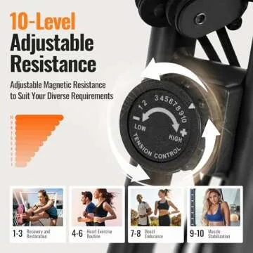 Folding Exercise Bike Stationary Bike Recumbent Exercise bike with 10 Level Adjustable Magentic Resi...