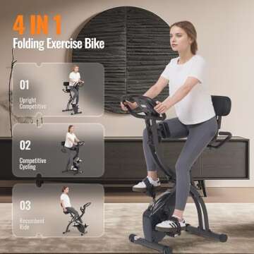 Folding Exercise Bike Stationary Bike Recumbent Exercise bike with 10 Level Adjustable Magentic Resistance and Arm Resistance Band LCD Display Support Backrest Wide Seat 300LB Capacity for Home Workout