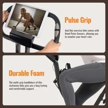 Folding Exercise Bike Stationary Bike Recumbent Exercise bike with 10 Level Adjustable Magentic Resistance and Arm Resistance Band LCD Display Support Backrest Wide Seat 300LB Capacity for Home Workout