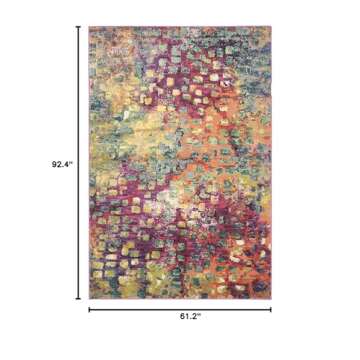 SAFAVIEH Monaco Collection Area Rug - 5'1" x 7'7", Pink & Multi, Boho Chic Abstract Watercolor Design, Non-Shedding & Easy Care, Ideal for High Traffic Areas in Living Room, Bedroom (MNC225D)