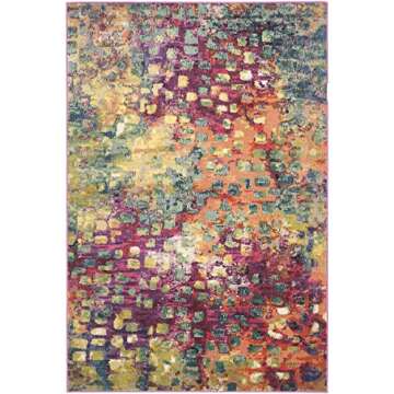 SAFAVIEH Monaco Collection Area Rug - 5'1" x 7'7", Pink & Multi, Boho Chic Abstract Watercolor Design, Non-Shedding & Easy Care, Ideal for High Traffic Areas in Living Room, Bedroom (MNC225D)