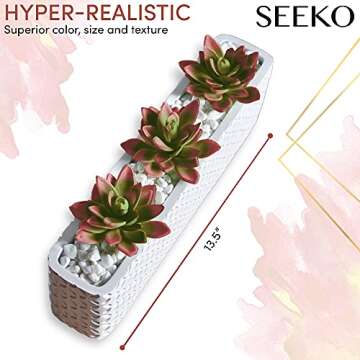 Artificial Succulents in Pots (13.5" Planter) - Red Succulents Plants for Window Sill Decor, Table C...