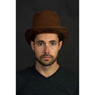 Nicky Bigs Novelties Adult Brown Fake Suede Top Hat - Steampunk Hatter Hats - Magician Halloween Costume Accessory, Brown, One Size