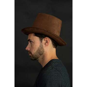 Nicky Bigs Novelties Adult Brown Fake Suede Top Hat - Steampunk Hatter Hats - Magician Halloween Costume Accessory, Brown, One Size