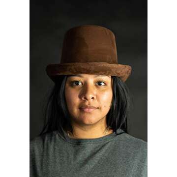 Nicky Bigs Novelties Adult Brown Fake Suede Top Hat - Steampunk Hatter Hats - Magician Halloween Costume Accessory, Brown, One Size