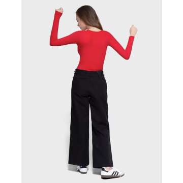 PUMIEY Long Sleeve Shirts for Women Dupes T Shirts Womens Fashion Going Out Tops Fall Outfits Red Basic Tee, Ruby, Medium