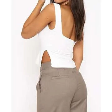 BAIGRAM Women’s Sleeveless Slim Crop Tank Top Sexy Pleated Bustier Sweetheart Neck Strappy Slits Cropped Vest Cami White