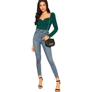 Floerns Women's Elegant Long Puff Sleeve Wrap Neck Blouse Tops Green M