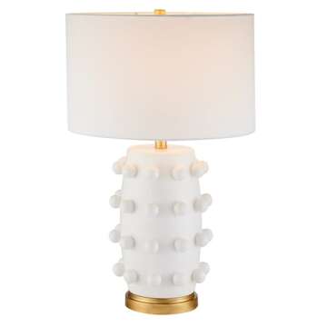 Henn&Hart 26" Tall Ceramic Table Lamp with Fabric Shade in Flat White, for Home, Living Room, Bedroom, Entertainment Room, Office, Kitchen, Dining