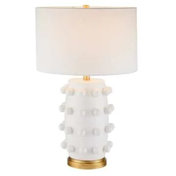 Henn&Hart 26" Tall Ceramic Table Lamp with Fabric Shade in Flat White, for Home, Living Room, Bedroom, Entertainment Room, Office, Kitchen, Dining