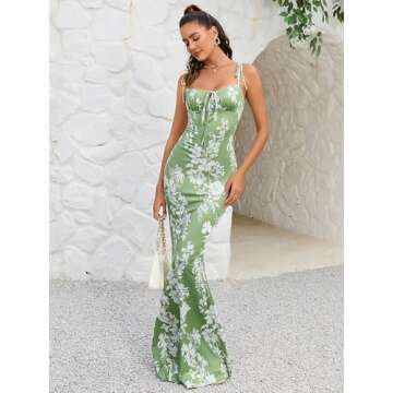 KUTUMAI Women's Summer Floral Bodycon Maxi Dress Green