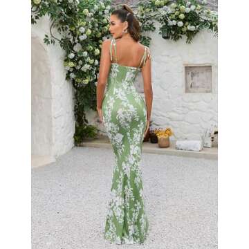KUTUMAI Women's Summer Floral Bodycon Maxi Dress Green