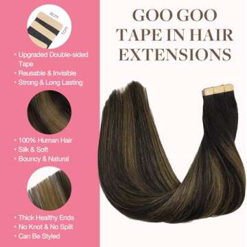 GOO GOO Tape in Hair Extensions Human Hair, 1B/6/1B Balayage Natural Black to Chestnut Brown, 22inch 50g 20pcs, Thick Ends Straight Seamless Tape in, Invisible Tape in Hair Extensions Human Hair