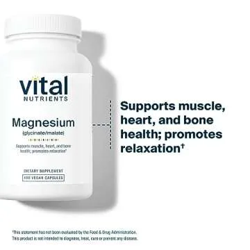 Vital Nutrients Magnesium Glycinate + Malate | 120mg Vegan Magnesium Supplement for Women and Men | Muscle, Heart, Bone Support* | Promotes Relaxation | Gluten, Dairy and Soy Free | 100 Capsules