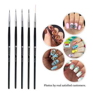 Winstonia 5 pcs Nail Art Brushes Set Liner Striping Brush for Strokes, Details Painting, Blending, Elongated Lines - FINE LINE