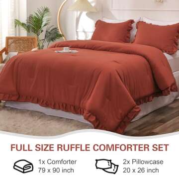 YOZEN Double Ruffle Comforter Set Farmhouse Vintage Bedding Set Vintage Soft Shabby Chic All Season Down Alternative Bedding Set