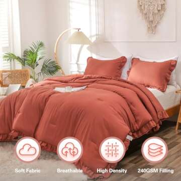 YOZEN Double Ruffle Comforter Set Farmhouse Vintage Bedding Set Vintage Soft Shabby Chic All Season Down Alternative Bedding Set