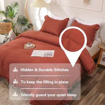 YOZEN Double Ruffle Comforter Set Farmhouse Vintage Bedding Set Vintage Soft Shabby Chic All Season Down Alternative Bedding Set