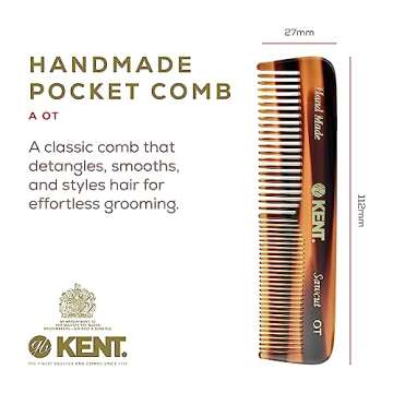 Kent A OT Double Tooth Hair Pocket Comb, Small Fine / Wide Tooth Comb For Hair, Beard and Mustache, ...
