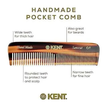 Kent A OT Double Tooth Hair Pocket Comb, Small Fine / Wide Tooth Comb For Hair, Beard and Mustache, Coarse / Fine Hair Grooming Comb for Men, Women and Kids. Saw Cut Hand Polished. Handmade in England