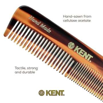 Kent A OT Double Tooth Hair Pocket Comb, Small Fine / Wide Tooth Comb For Hair, Beard and Mustache, Coarse / Fine Hair Grooming Comb for Men, Women and Kids. Saw Cut Hand Polished. Handmade in England