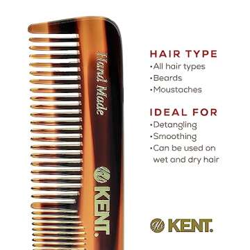 Kent A OT Double Tooth Hair Pocket Comb, Small Fine / Wide Tooth Comb For Hair, Beard and Mustache, Coarse / Fine Hair Grooming Comb for Men, Women and Kids. Saw Cut Hand Polished. Handmade in England