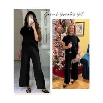 Aedceal Women's Sweater Set 2 Piece Lounge Set Knit Pullover Tops Vest High Waisted Pants Outfits(Black-M)