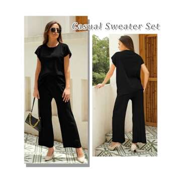 Aedceal Women's Sweater Set 2 Piece Lounge Set Knit Pullover Tops Vest High Waisted Pants Outfits(Black-M)