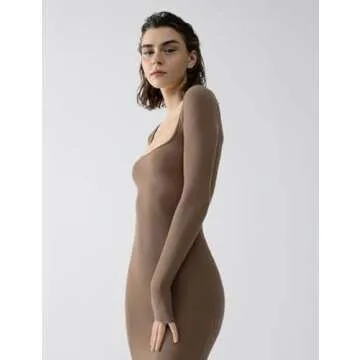 PUMIEY Long Sleeve Dress for Women Maxi Dress Bodycon Dresses for Women Dupe Formal Dresses Brown Dress Hazelnut X-Small